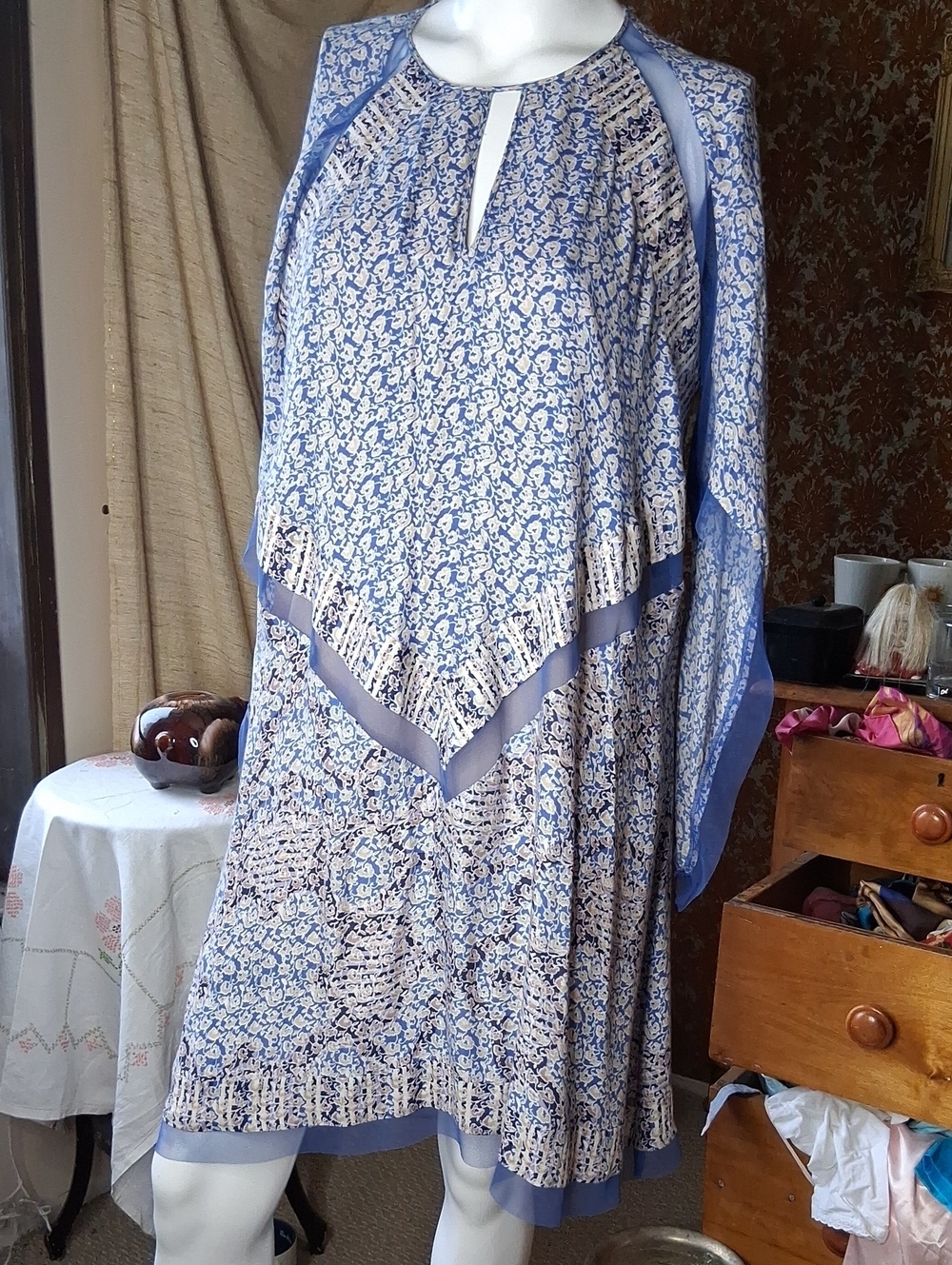 Bcbg Blue and White Floral Boho Dress S